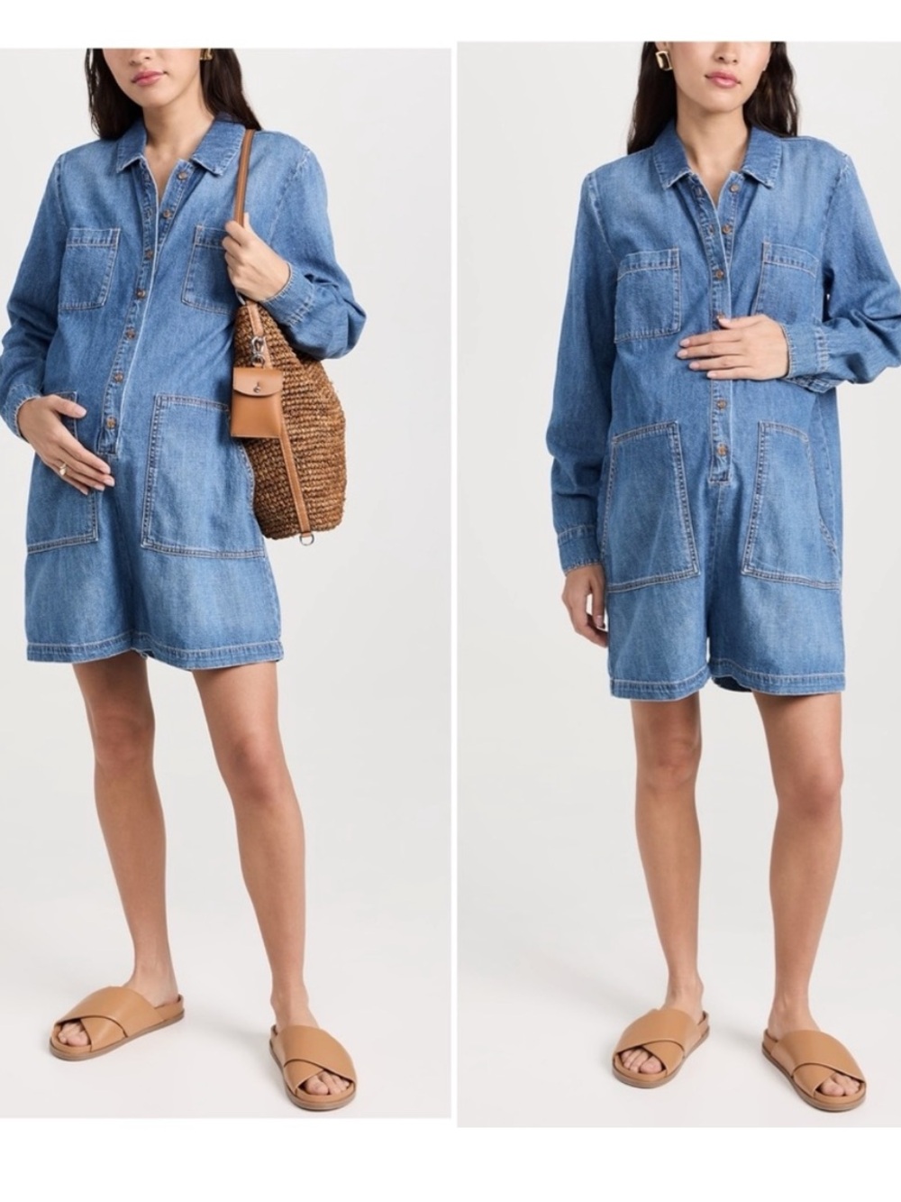 NWOT Hatch The Denim Utility Romper blue jean shorts organic cotton small size 1